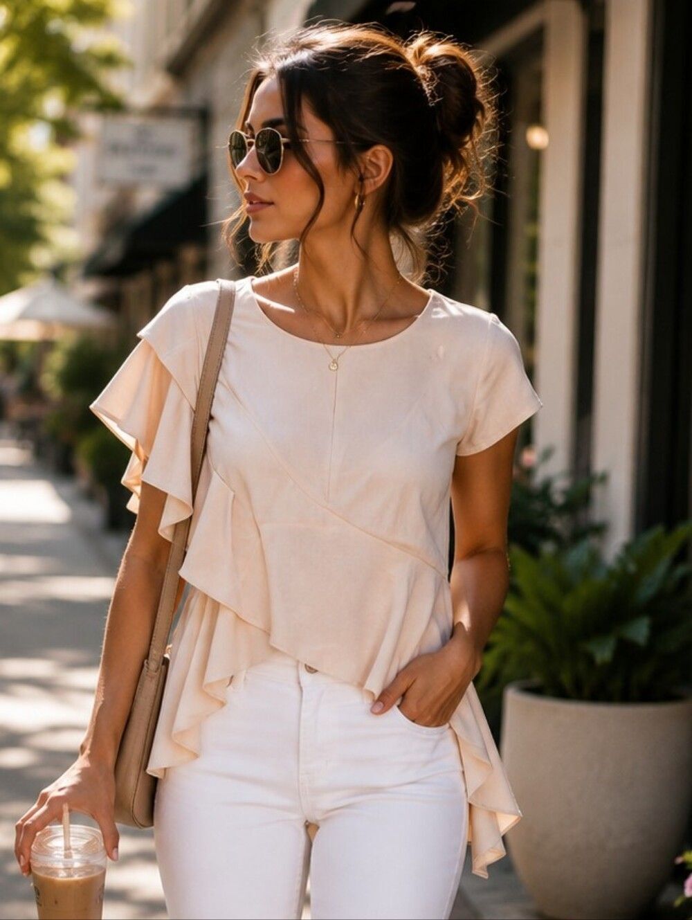 Shein Cream Colored Multilayered Blouse